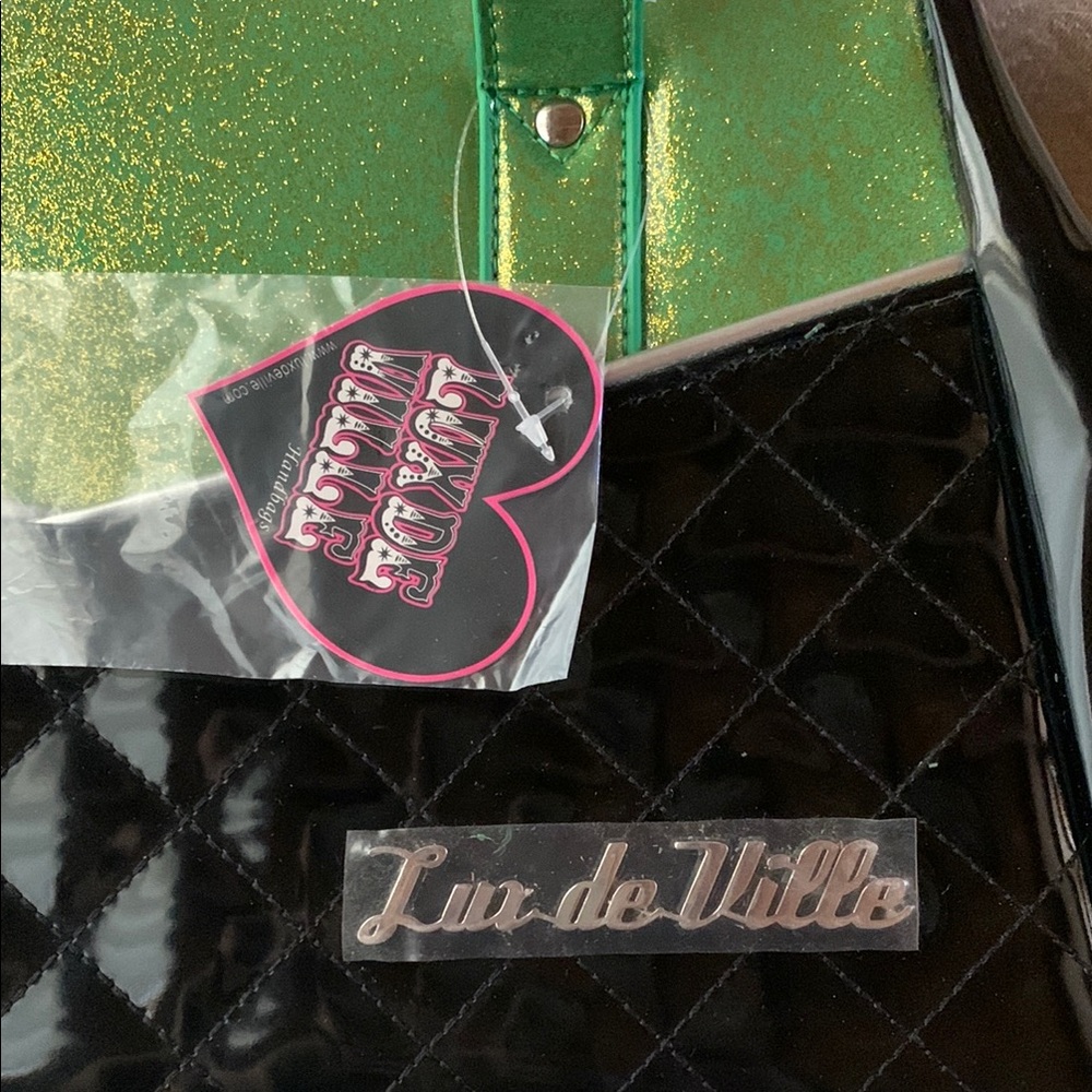 Lux de Ville Sparkle Green & Black Shoulder Bag Purse - Picture 4 of 8